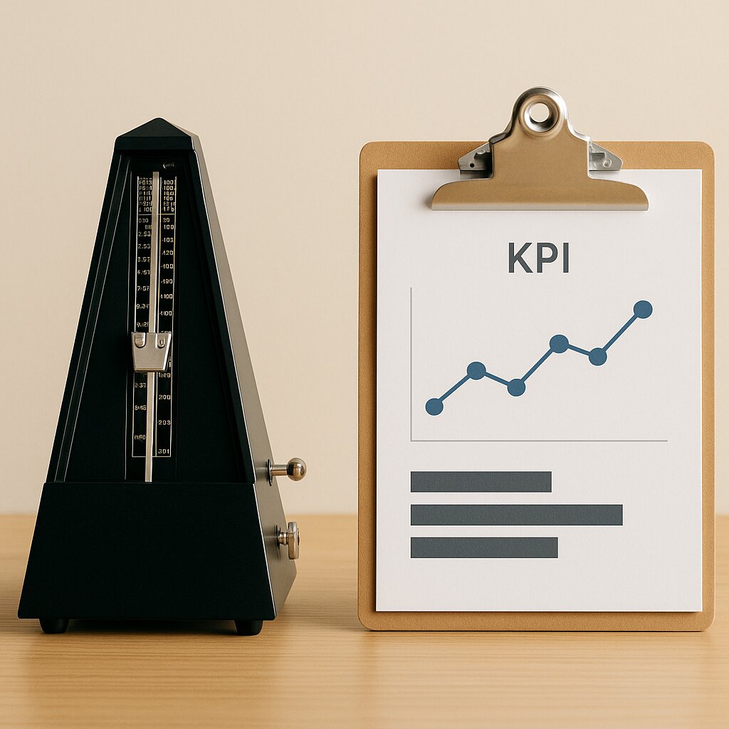 Metronome & KPIs: a 7-day test tempo before recording the demo; fewer KPIs, clearer targets.
